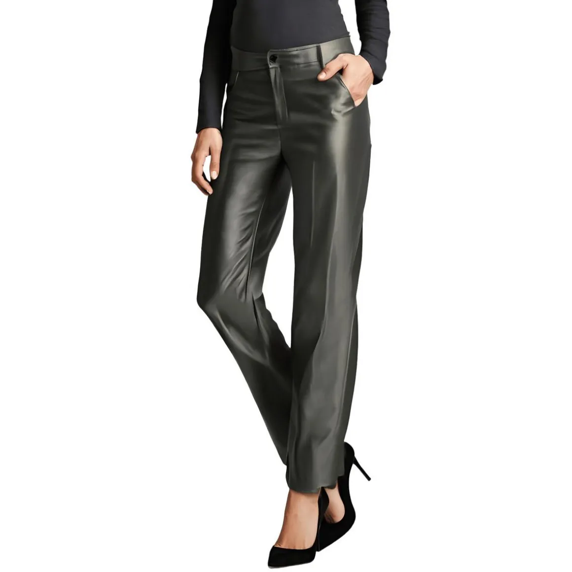 Metallic Faux Leather Bootcut Pants