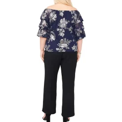 Metallic Floral Print Blouse