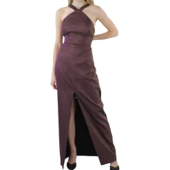 Metallic Halter Evening Dress