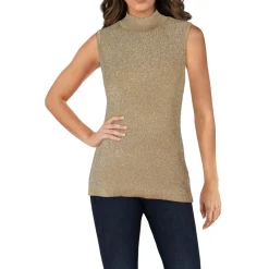 Metallic Knit Mock Turtleneck Sweater