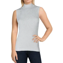 Metallic Knit Mock Turtleneck Sweater