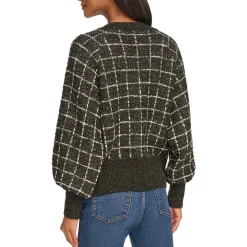 Metallic Plaid Crewneck Sweater