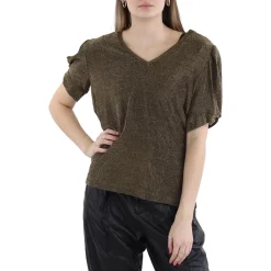 Metallic Puff Sleeves Pullover Top