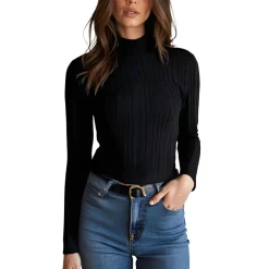 Metallic Ribbed Knit Mock Turtleneck Sweater