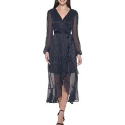 Metallic Surplice Midi Dress