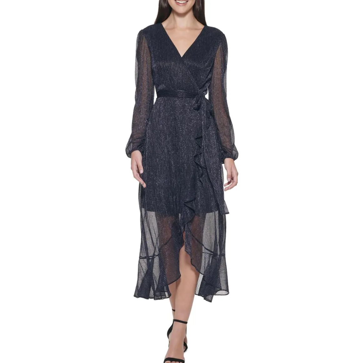 Metallic Surplice Midi Dress