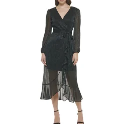 Metallic Surplice Midi Dress