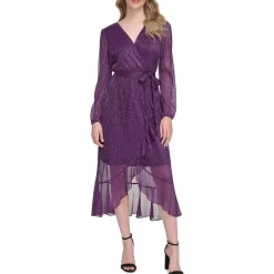 Metallic Surplice Midi Dress