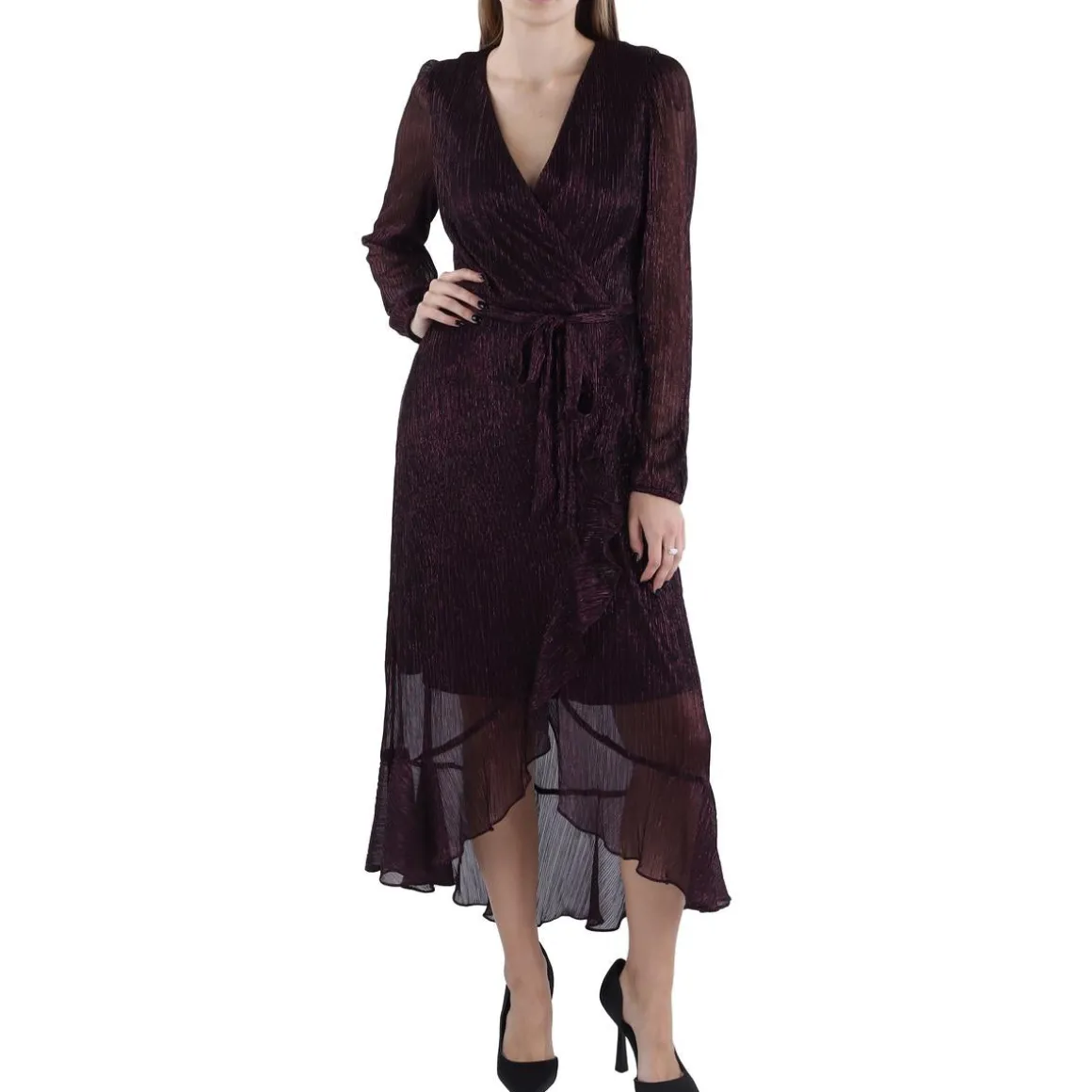 Metallic Surplice Midi Dress