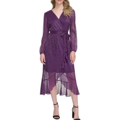 Metallic Surplice Midi Dress