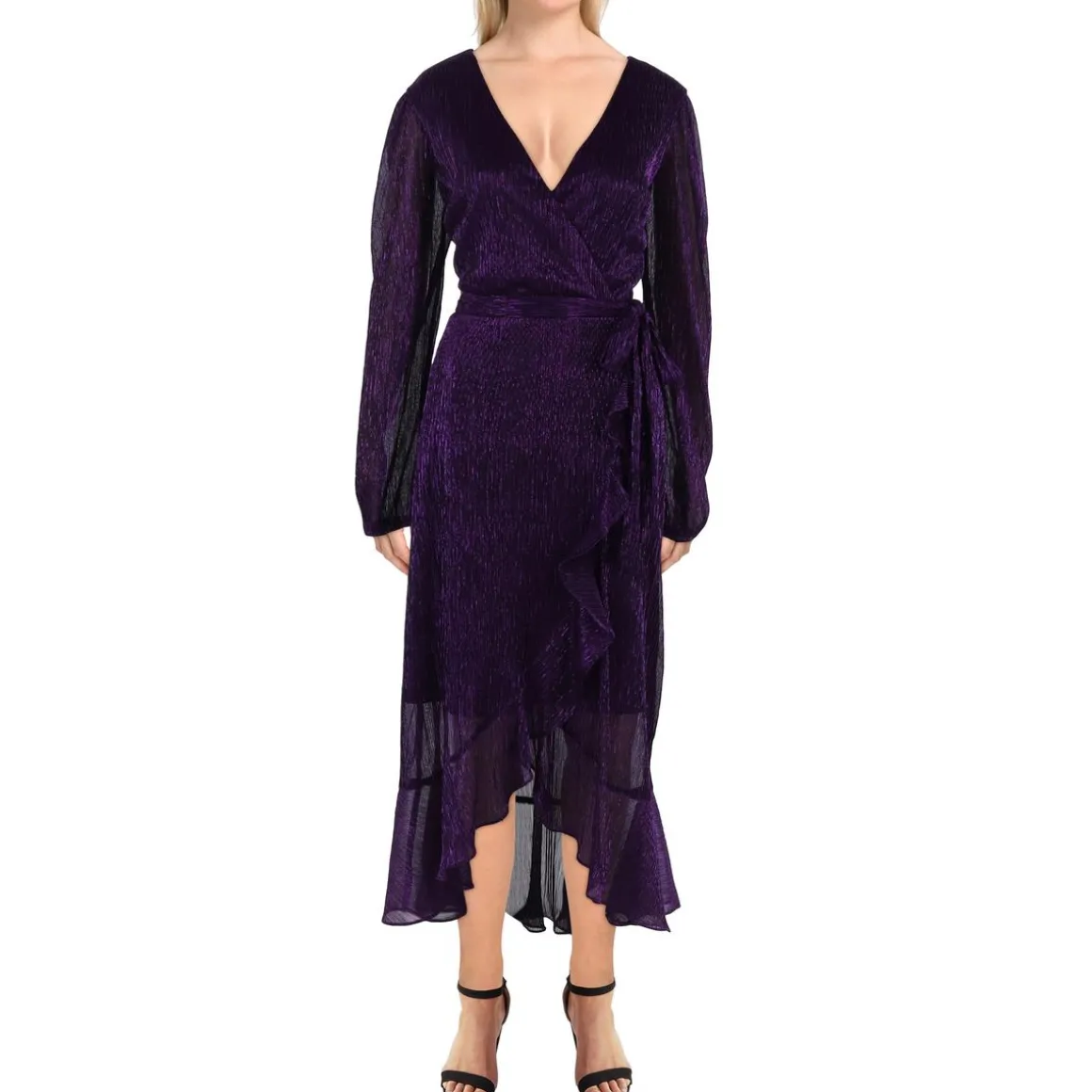 Metallic Surplice Midi Dress