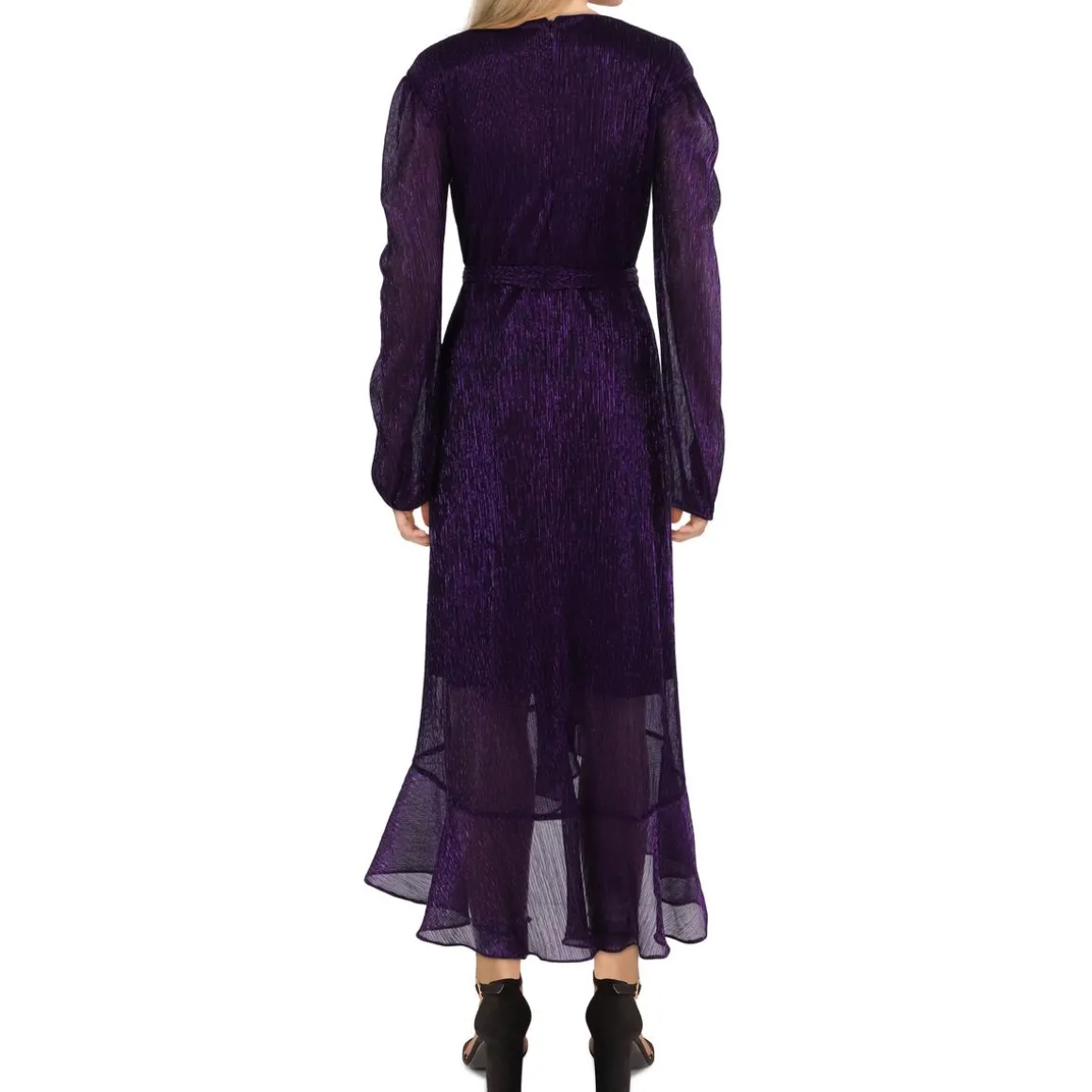 Metallic Surplice Midi Dress