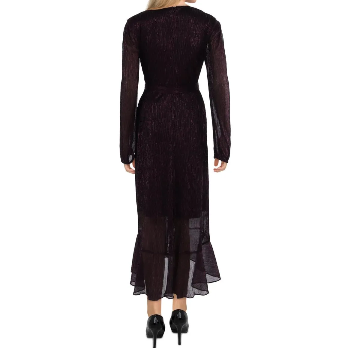 Metallic Surplice Midi Dress