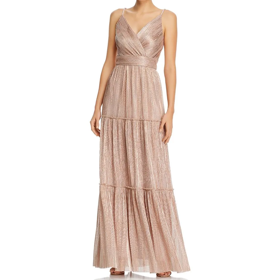 Metallic V-Neck Evening Dress