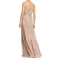 Metallic V-Neck Evening Dress