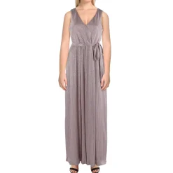 Metallic V-Neck Evening Dress