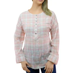 Mia Pucker Plaid Round Neck Tunic Top