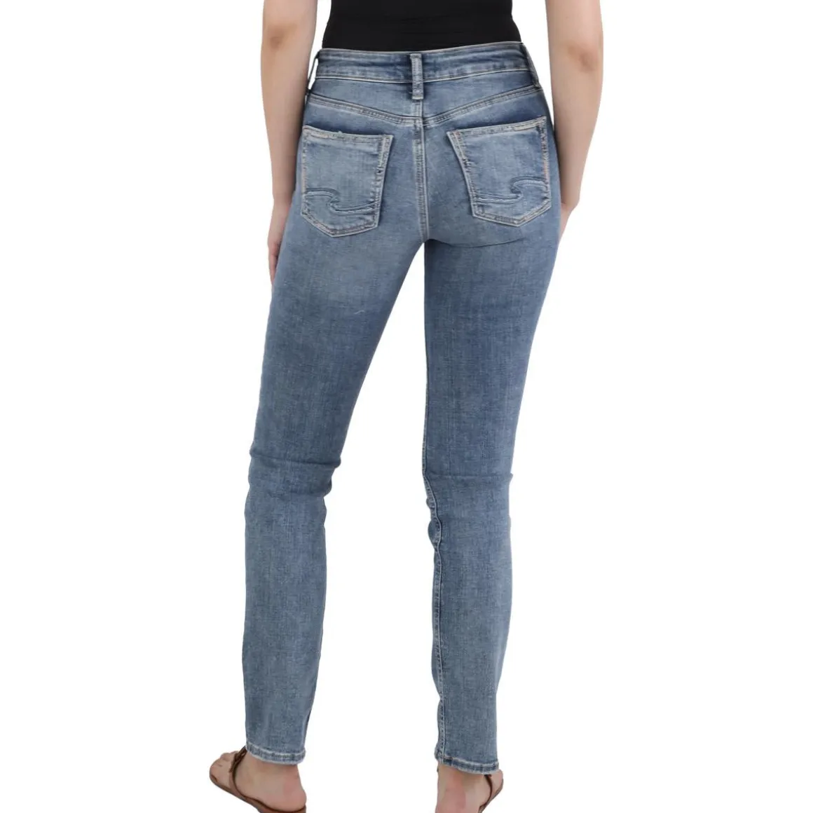 Mid Rise Medium Wash Straight Leg Jeans