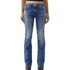 Mid Rise Medium Wash Straight Leg Jeans