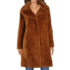 Mid-Length Faux Fur Coat with Notch Lapel
