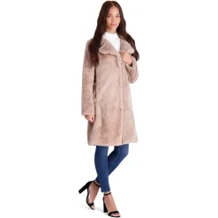 Mid-Length Faux Fur Coat with Notch Lapel
