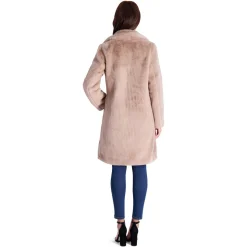 Mid-Length Faux Fur Coat with Notch Lapel