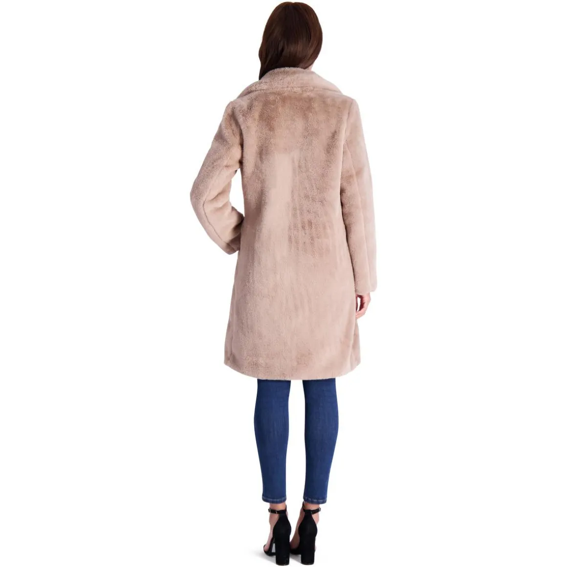 Mid-Length Faux Fur Coat with Notch Lapel
