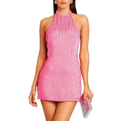 Mini Open Back Halter Dress