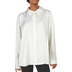 Mixed Media Cotton Button-Down Top