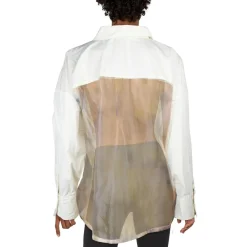 Mixed Media Cotton Button-Down Top