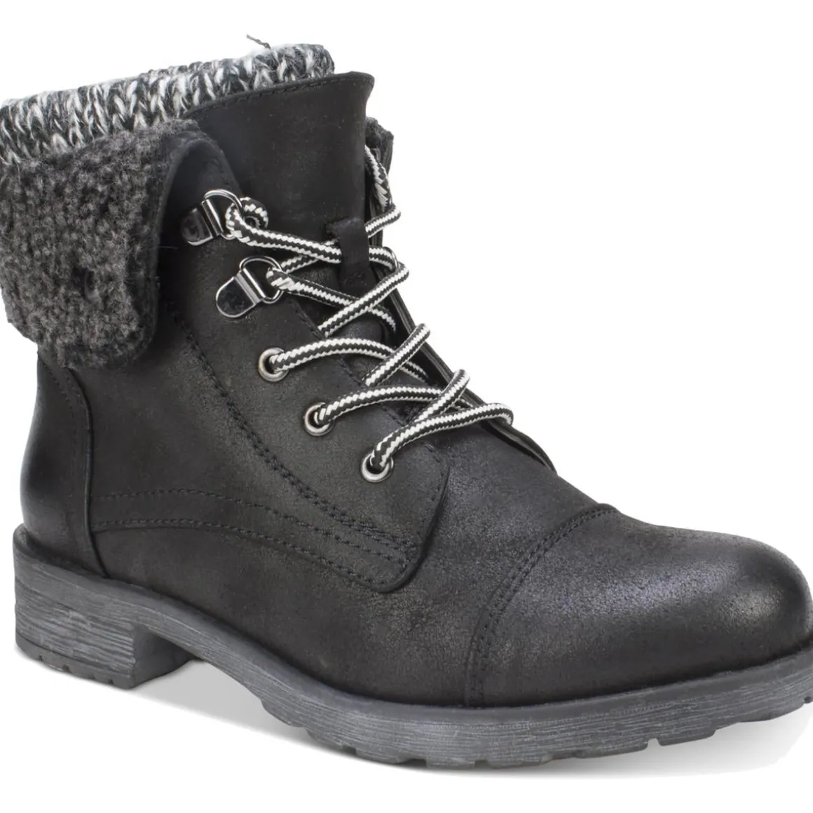 Mixed Media Lug Sole Lace-Up Boot