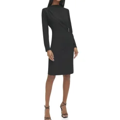 Mock Neck Calf Midi Dress