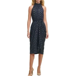 Mock Neck Polka Dot Midi Dress