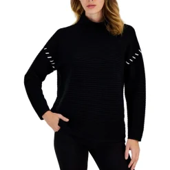 Mock Neck Woven Pullover Sweater