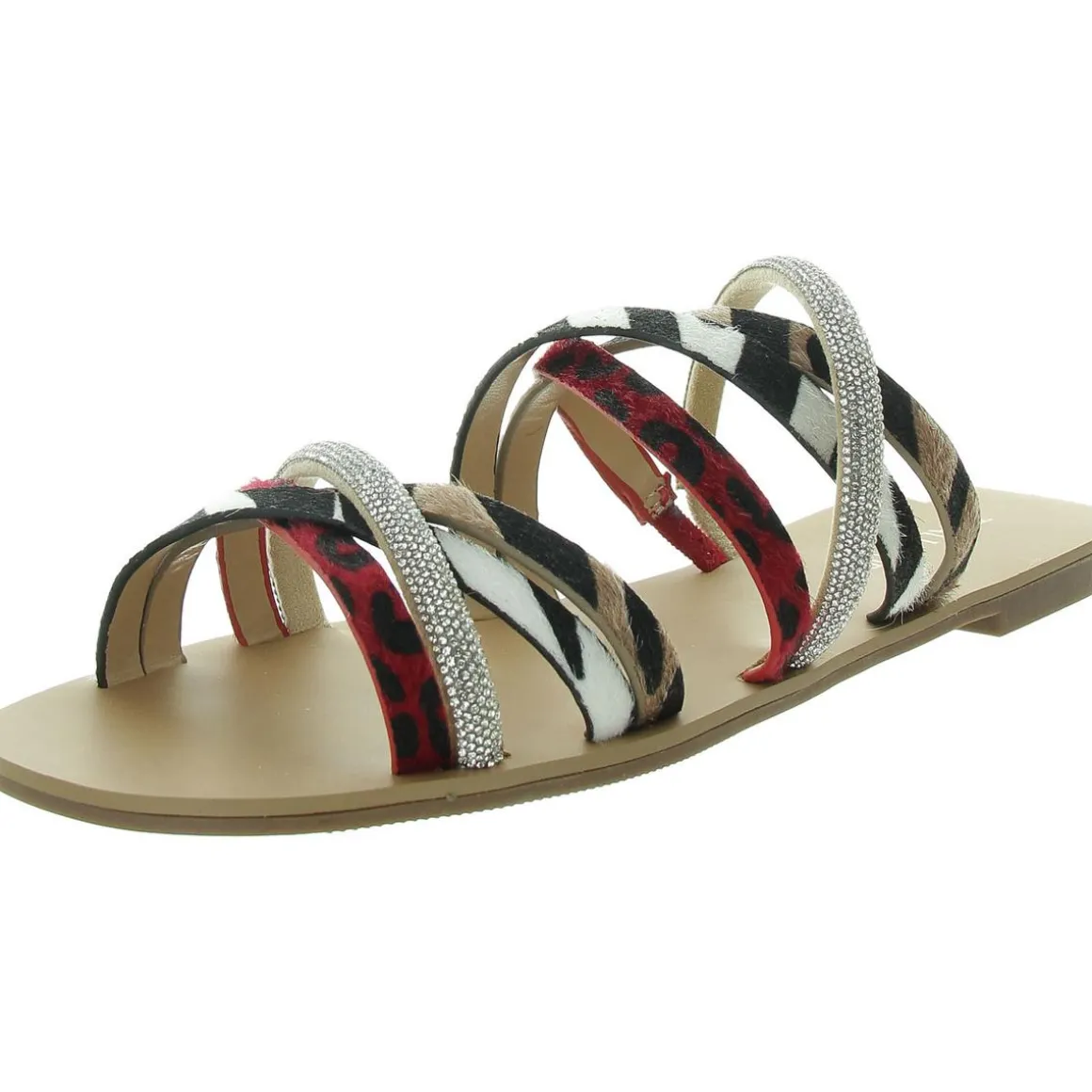 Nari Faux Leather Open Toe Slide Sandals