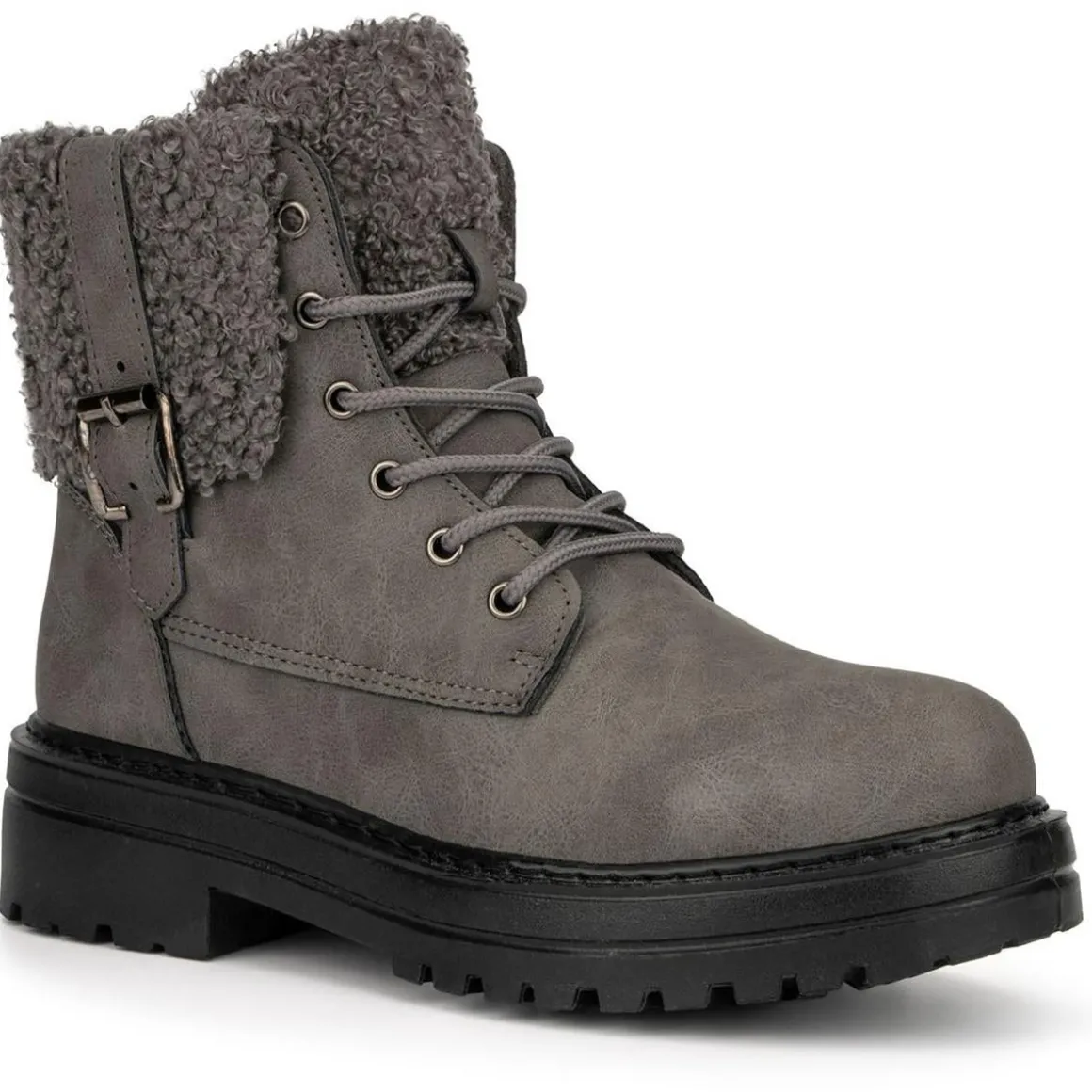 Nicolette Faux Fur Lugged Sole Combat & Lace-up Boots