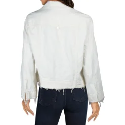 Notch Collar Frayed Hem Denim Jacket