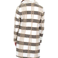 Notch Collar Plaid Print Faux Fur Mid-Length Coat