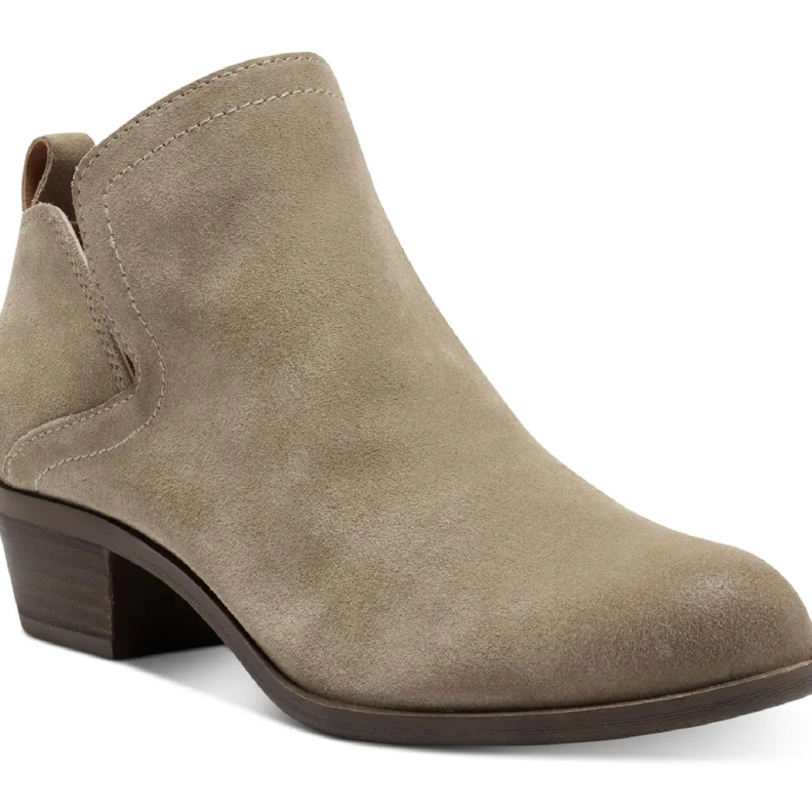 Nubuck Leather Pull On Block Heel Shootie Ankle Bootie
