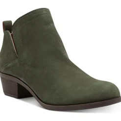 Nubuck Leather Pull On Block Heel Shootie Ankle Bootie