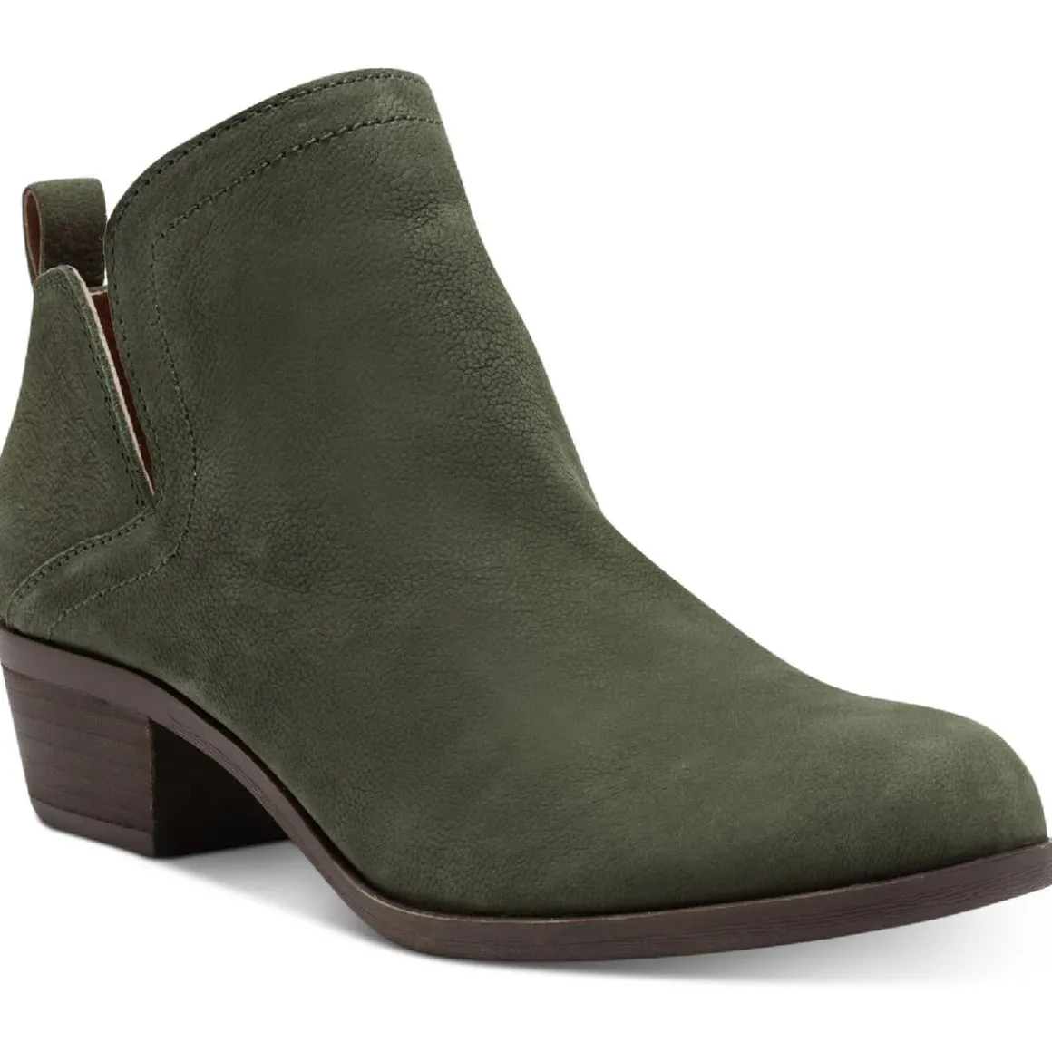Nubuck Leather Pull On Block Heel Shootie Ankle Bootie