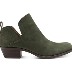 Nubuck Leather Pull On Block Heel Shootie Ankle Bootie
