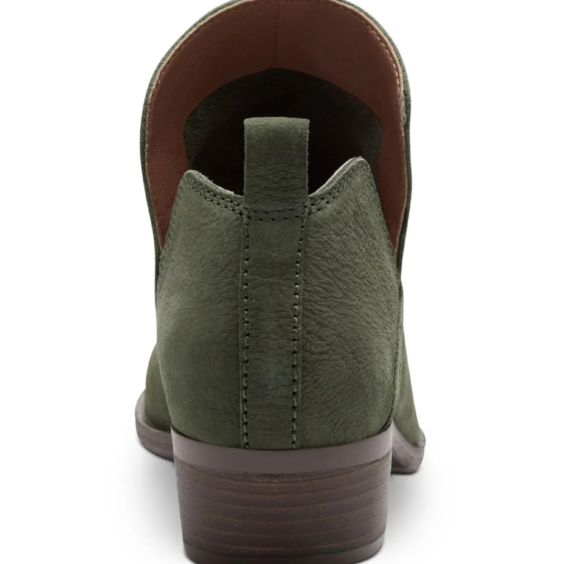 Nubuck Leather Pull On Block Heel Shootie Ankle Bootie