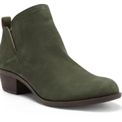Nubuck Leather Pull On Block Heel Shootie Ankle Bootie