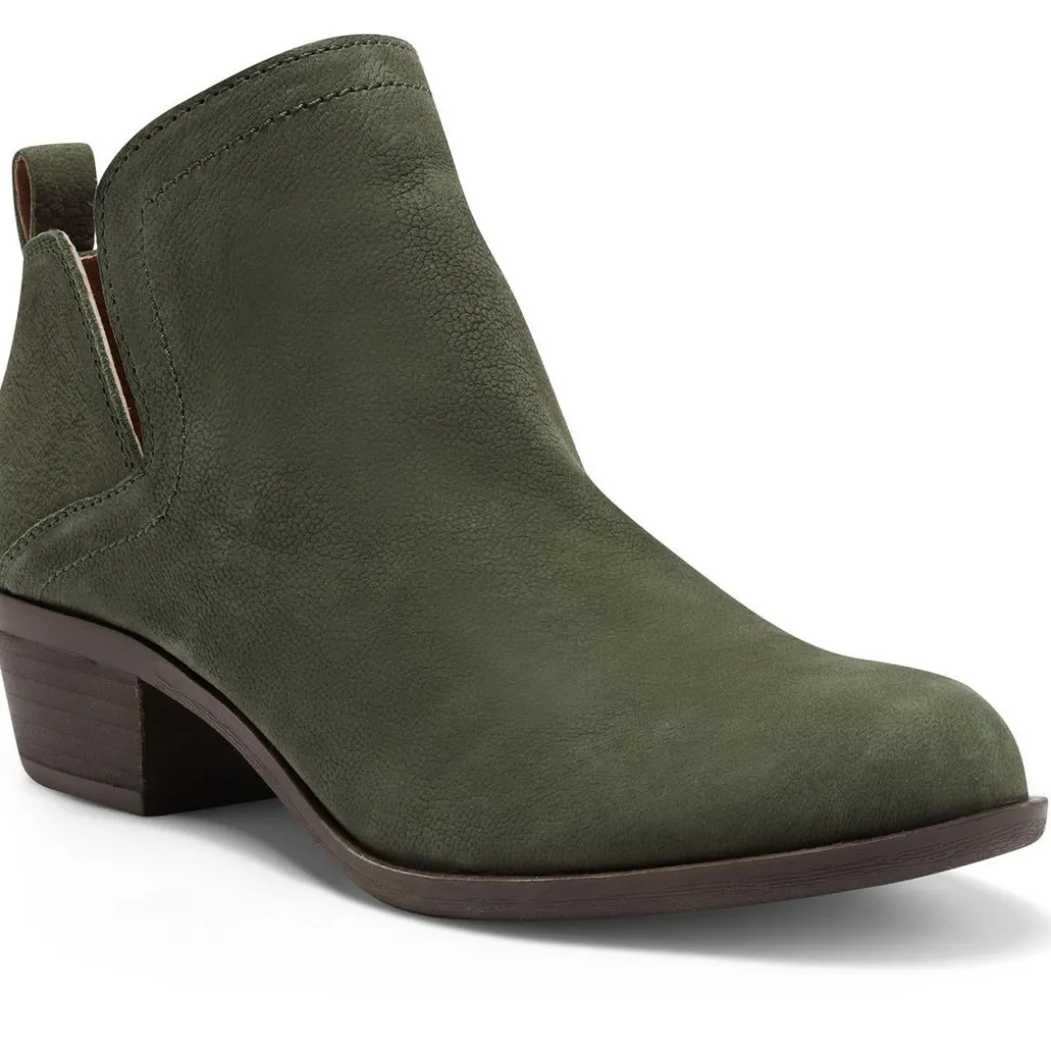 Nubuck Leather Pull On Block Heel Shootie Ankle Bootie