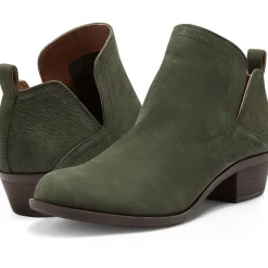 Nubuck Leather Pull On Block Heel Shootie Ankle Bootie