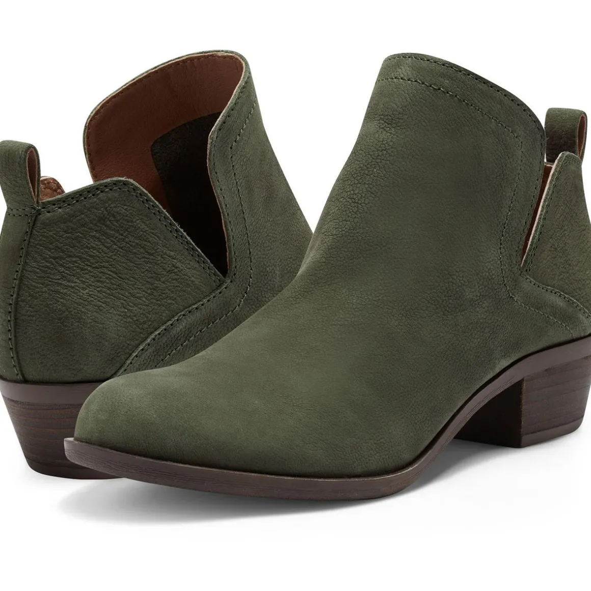 Nubuck Leather Pull On Block Heel Shootie Ankle Bootie
