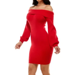 Off The Shoulder Long Sleeve Bodycon Mini Dress