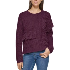 Open Stitch Fringe Crewneck Sweater