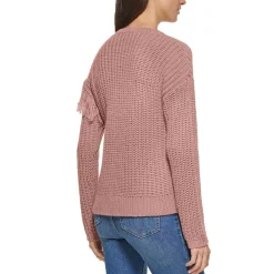 Open Stitch Fringe Crewneck Sweater